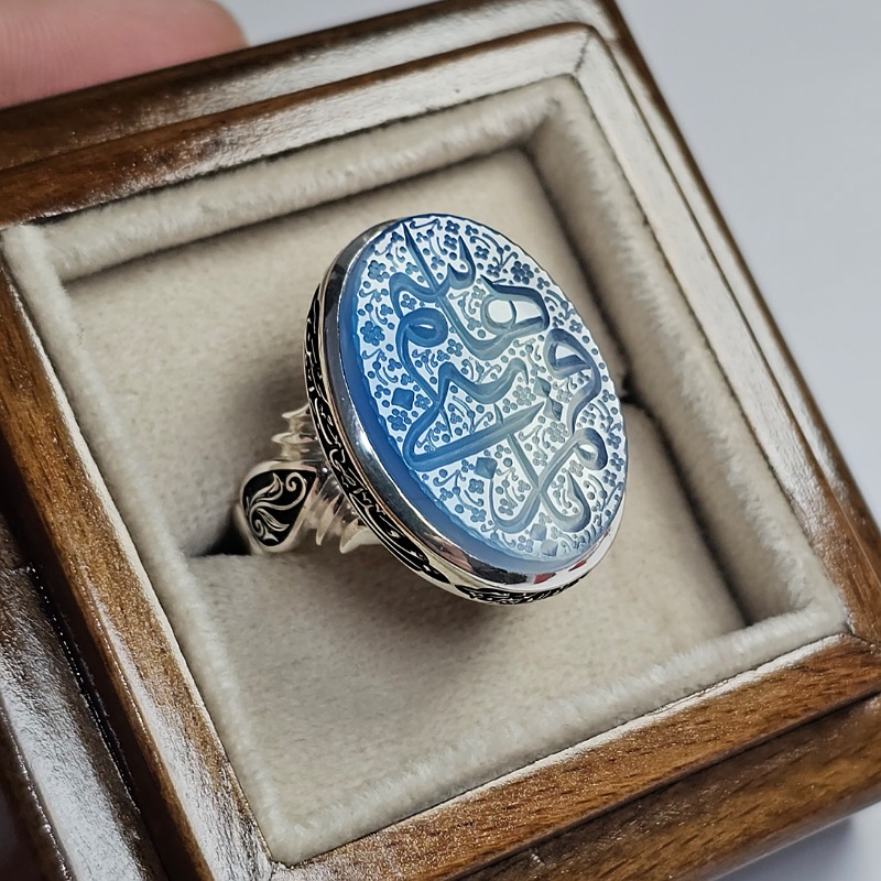 انگشتر عقیق آبی خراسانی مردانه