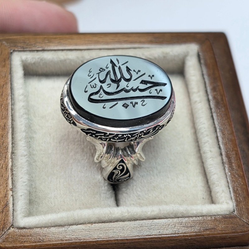 انگشتر نقره ۹۹۵ عقیق مشکی خراسانی مردانه